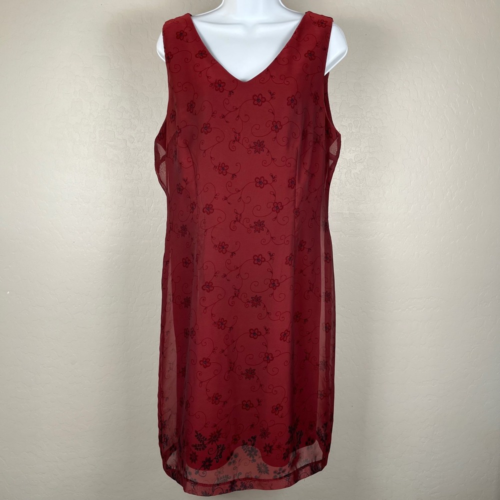 VTG Sophisticates by Jonathan Martin Red Floral Sleeveless Dress Size 12 v‎